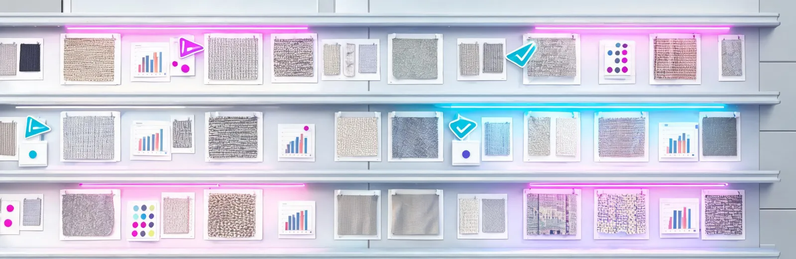 Tailored fabric development wall with sample decisions